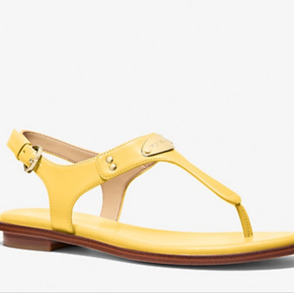 New Michael Kors Women's Logo Plate T-strap Sandal Daisy Yellow Size 7.5M
